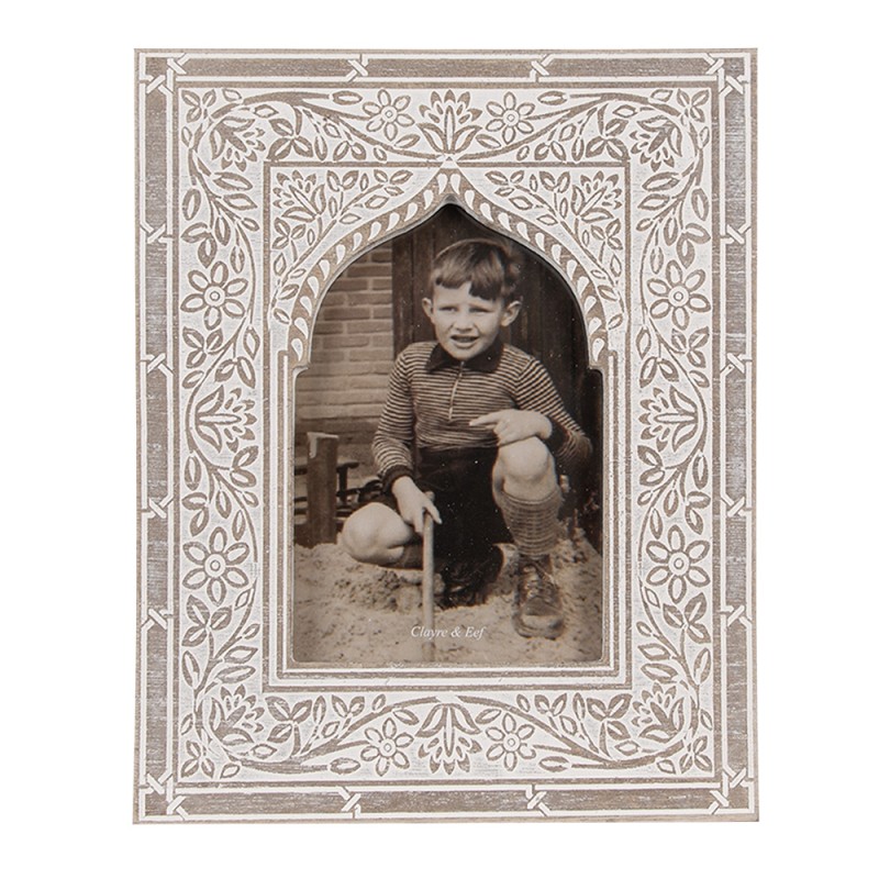 Clayre & Eef Cadre photo 10x15 cm Blanc Marron Bois Verre Rectangle