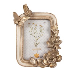 Clayre & Eef Bilderrahmen 10x15 cm Goldfarbig Polyresin Blumen