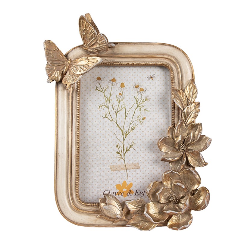Clayre & Eef Bilderrahmen 10x15 cm Goldfarbig Polyresin Blumen