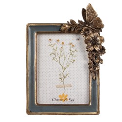 Clayre & Eef Photo Frame 10x15 cm Green Gold colored Polyresin Flowers