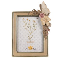 Clayre & Eef Photo Frame 10x15 cm Brown Beige Polyresin Flowers