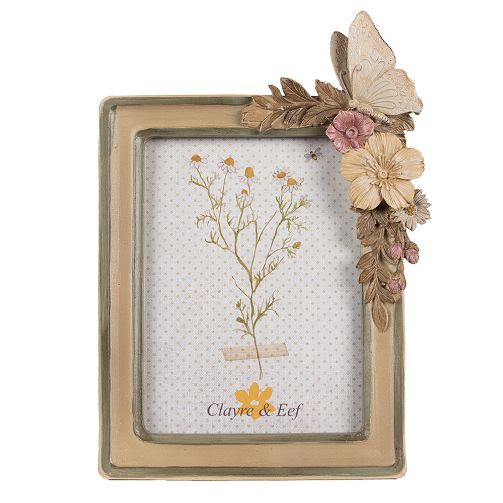 Clayre & Eef Fotolijst 10x15 cm Bruin Beige Polyresin Bloemen afbeelding
