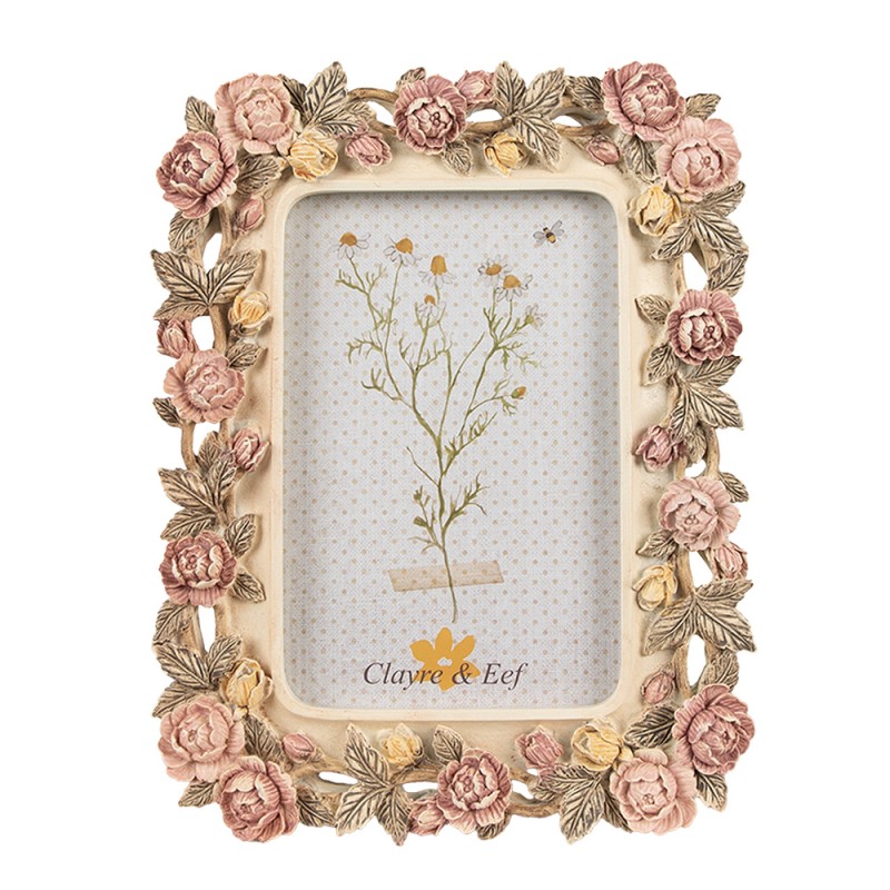 Clayre & Eef Bilderrahmen 10x15 cm Rosa Kunststoff Glas Rosen