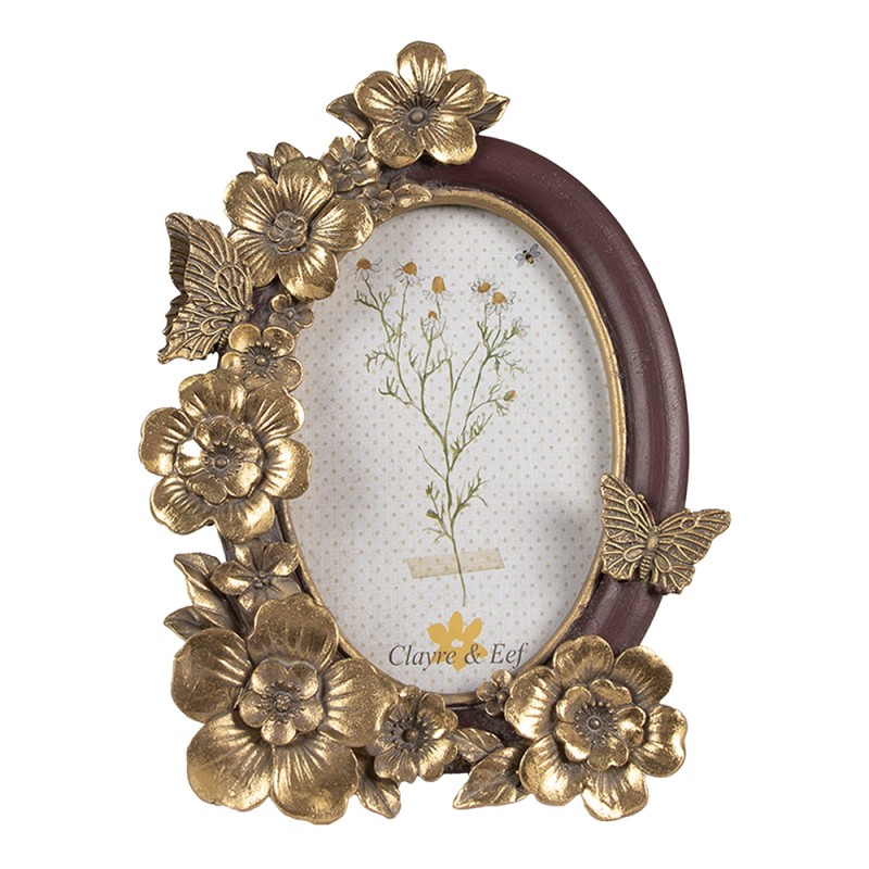 Clayre & Eef Cornice per foto 10x15 cm Color oro Poliresina Fiori