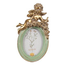 Clayre & Eef Bilderrahmen 6x9 cm Grün Polyresin Rund Engel