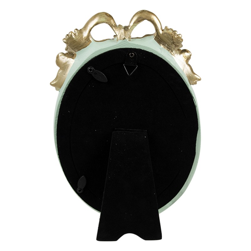 Clayre & Eef Bilderrahmen 10x15 cm Grün Goldfarbig Kunststoff Glas Oval