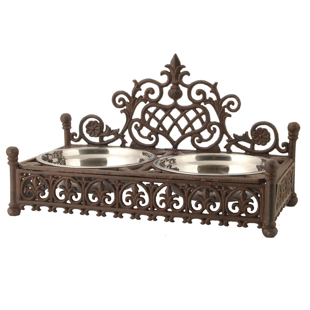 Clayre&Eef Voerbak hond 2x800 ml Bruin Zwart IJzer afbeelding