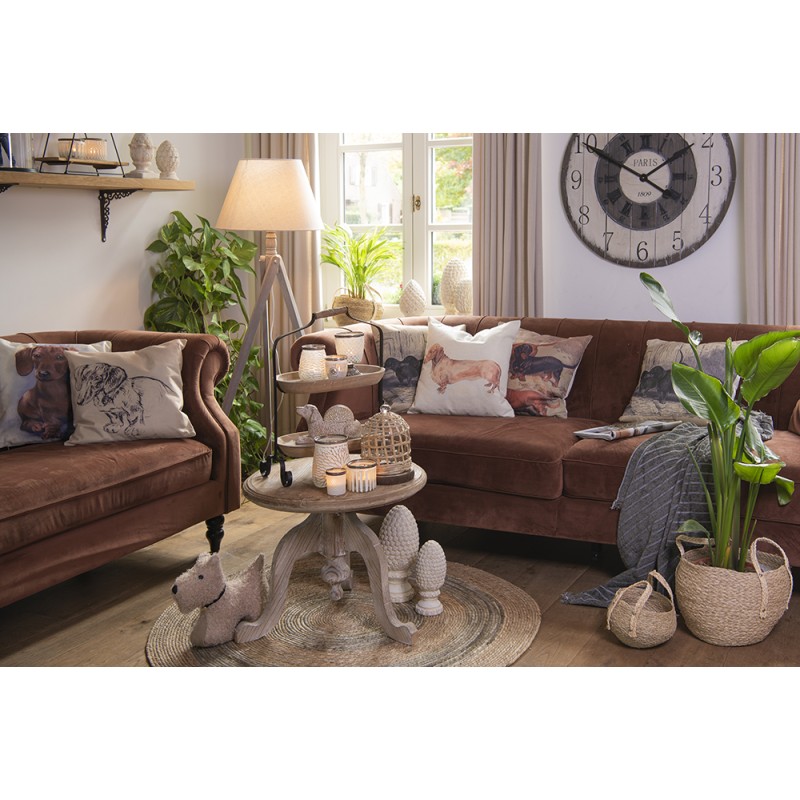 Clayre & Eef Wandklok  Ø 80cm Wit Hout Kunststof Rond