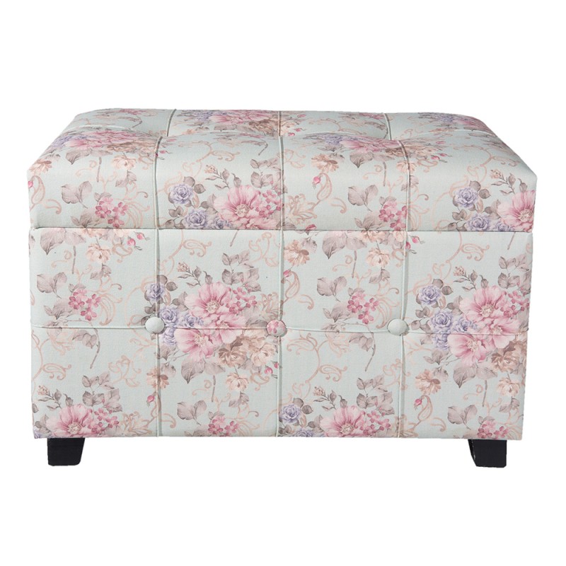 Clayre & Eef Pouf 61x37x43 cm Rosa Legno Rettangolo Fiori