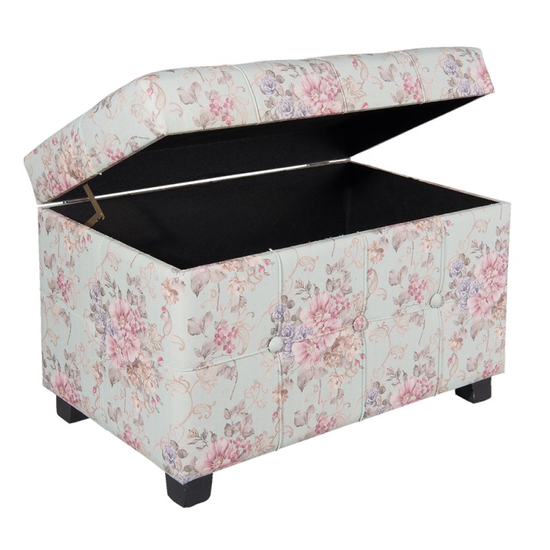 Clayre & Eef Pouf 61x37x43 cm Pink Wood Textile Rectangle Flowers