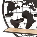 Clayre & Eef Scaffale da parete Ø 70x14 cm Marrone Legno Ferro Rotondo Mappa del mondo
