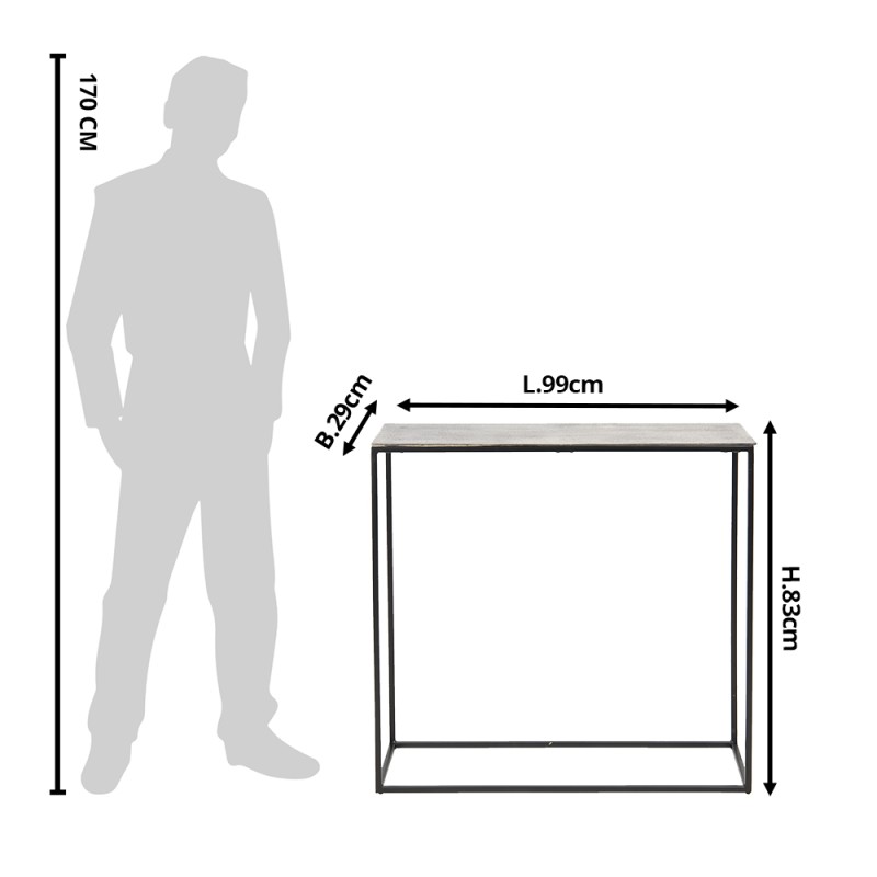 Clayre & Eef Table d'appoint 99x29x83 cm Gris Aluminium Rectangle