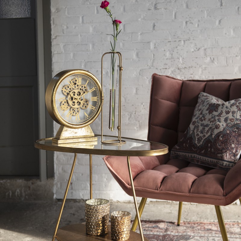 Clayre & Eef Side Table 61x37x70 cm Copper colored Iron Glass Triangle