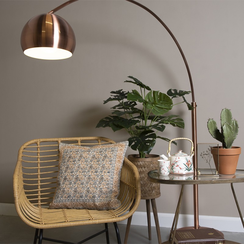 Clayre & Eef Side Table 61x37x70 cm Copper colored Iron Glass Triangle