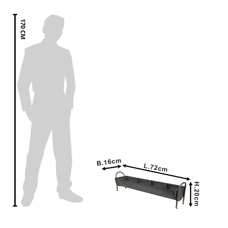 Clayre & Eef Plant Holder 72x16x20 cm Grey Iron Rectangle