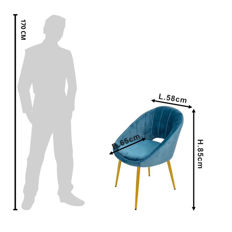 Clayre & Eef Sedie da pranzo 58x65x85 cm Blu Ferro Tessuto