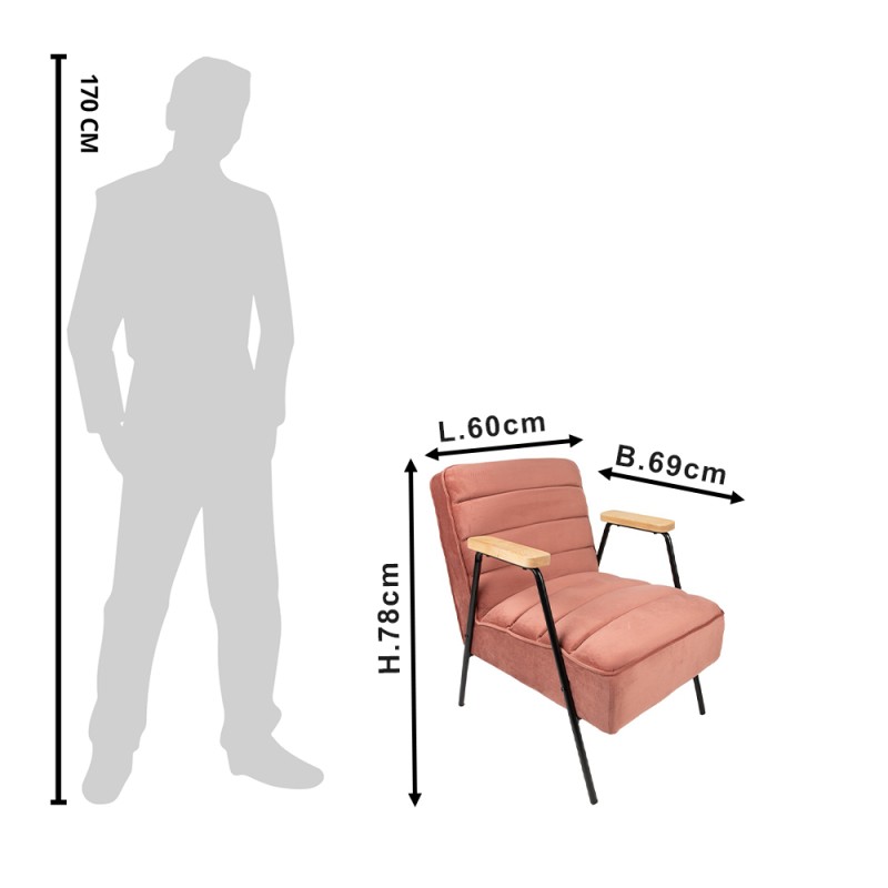 Clayre & Eef Poltrona con braccioli 60x69x78 cm Rosa Tessuto