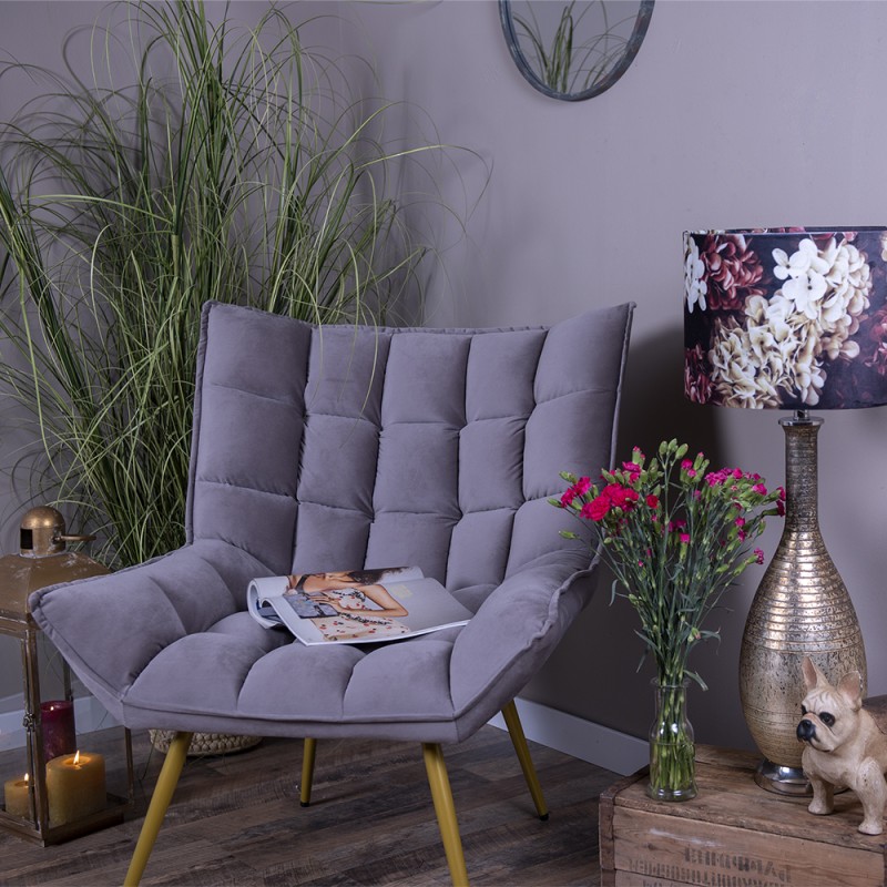 Clayre & Eef Fauteuil  79x91x93 cm Grijs Ijzer Textiel