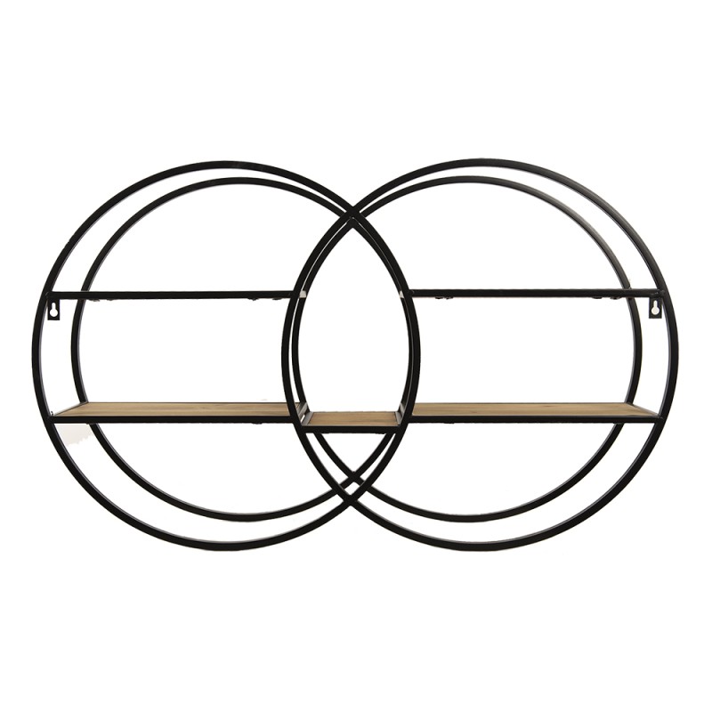 Clayre & Eef Wall Rack 84x17x51 cm Brown Wood Metal Round