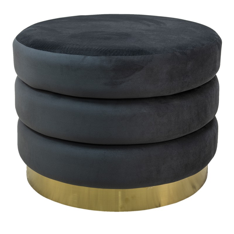 Clayre & Eef Pouf Ø 60x45 cm Grau Holz Metall Rund