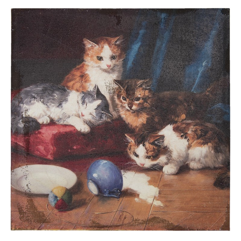 Clayre & Eef Quadro 60x60 cm Marrone Rosso Tela Gatti