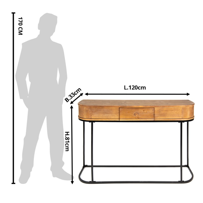 Clayre & Eef Side Table 120x33x81 cm Brown Black Iron Wood