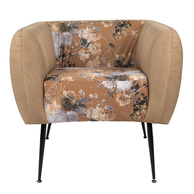 Clayre & Eef Fauteuil met Armleuning  75x71x71 cm Geel Groen Hout Textiel