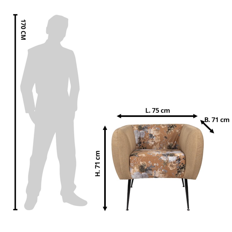 Clayre & Eef Fauteuil met Armleuning  75x71x71 cm Geel Groen Hout Textiel