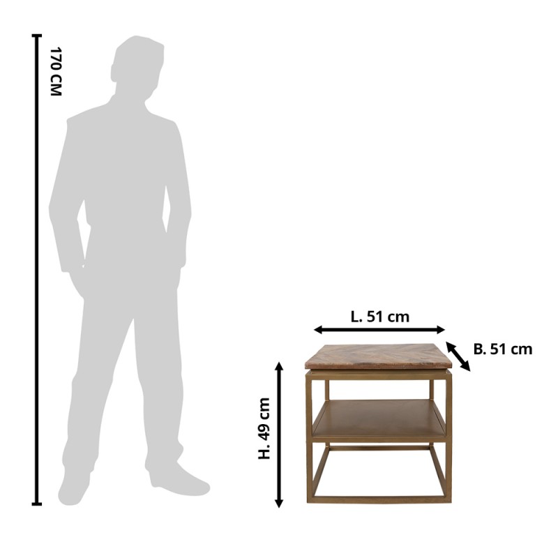 Clayre & Eef Table d'appoint 51x51x49 cm Marron Bois Fer Carré