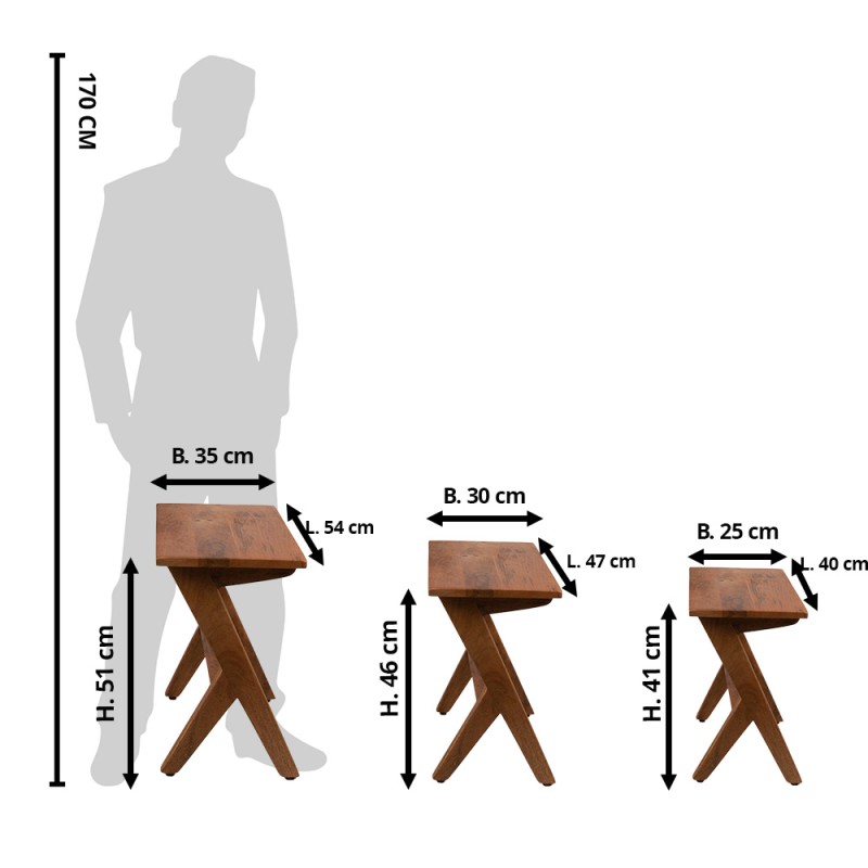 Clayre & Eef Beistelltisch 3er Set 54x35x51 cm Braun Holz Rechteck
