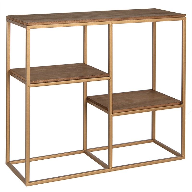 Clayre & Eef Scaffale da parete 49 cm Color oro Marrone Legno Metallo Rettangolo