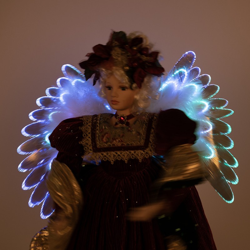 Clayre & Eef Christmas Decoration with LED Lighting and Music Angel 65 cm Red Plastic