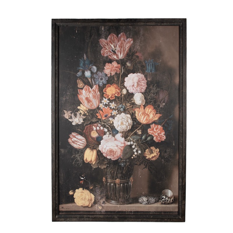 Clayre & Eef Schilderij  80x2x120 cm Zwart Canvas Bloemen