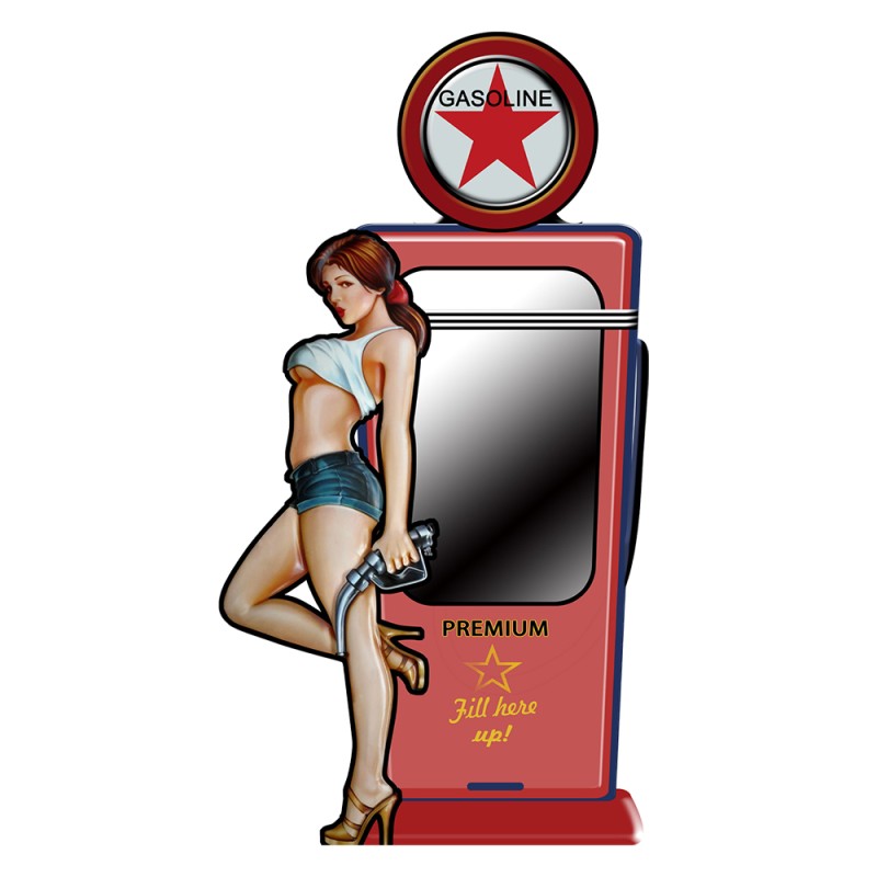 Clayre & Eef Mirror Petrol pump 48x90 cm Red Blue Metal Gasoline