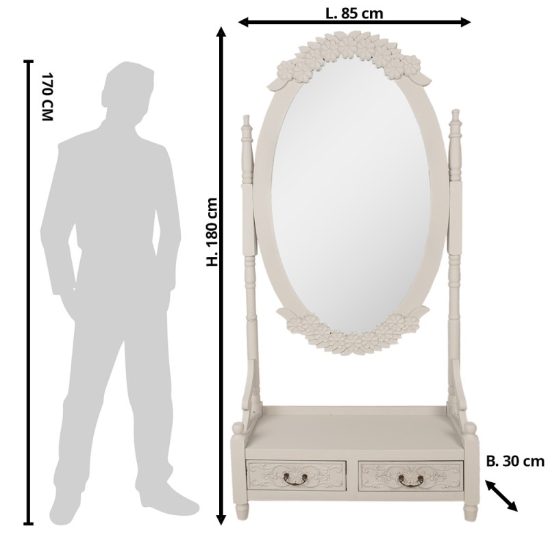 Clayre & Eef Stehspiegel 85x30x180 cm Grau Holzprodukt Oval