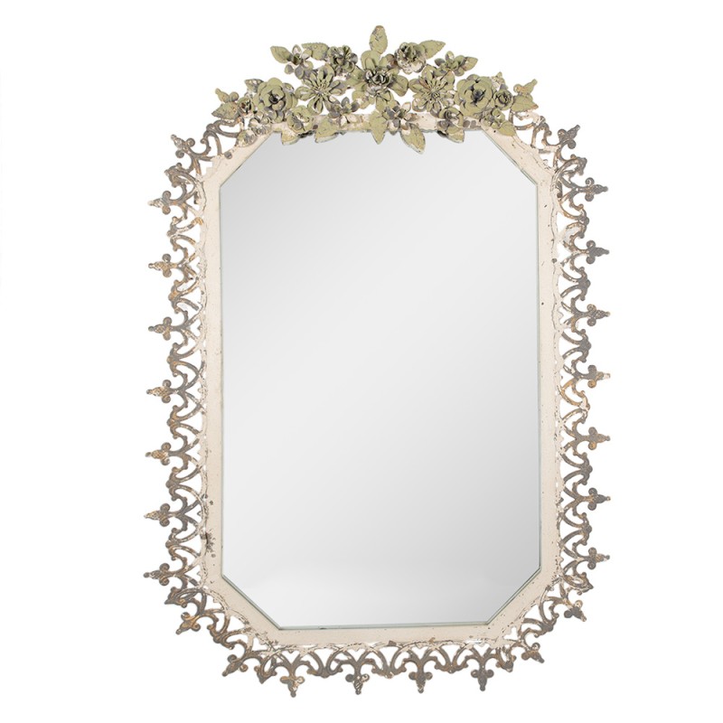 Clayre & Eef Mirror 63x93 cm Grey Green Metal Glass Flowers