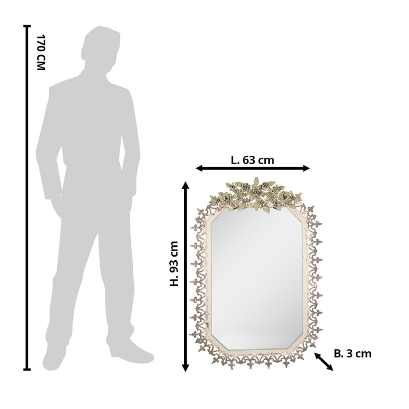 Clayre & Eef Mirror 63x93 cm Grey Green Metal Glass Flowers