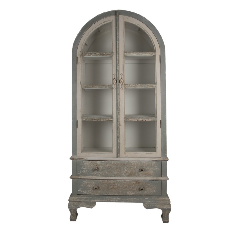 Clayre & Eef Vitrine 95x41x200 cm Gris Beige Bois Verre