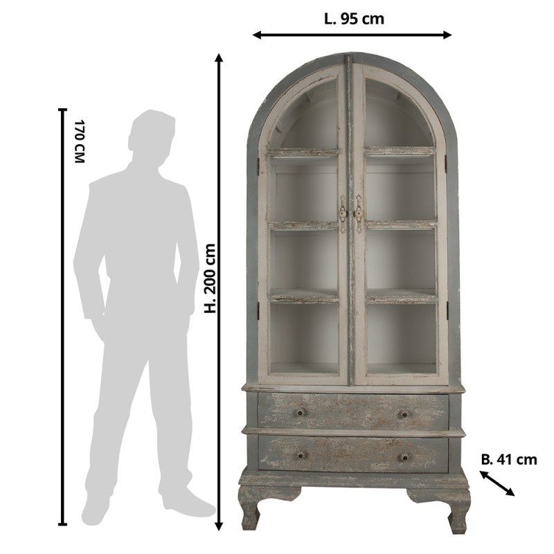 Clayre & Eef Vitrine 95x41x200 cm Gris Beige Bois Verre