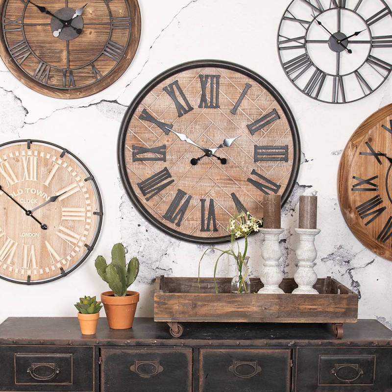 Clayre & Eef Decorazione vassoio su ruote 73x44x16 cm Marrone Legno Metallo Rettangolo