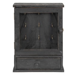 Clayre & Eef Key Cabinet 36x9x47 cm Black Wood Glass