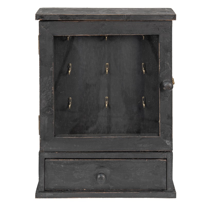 Clayre & Eef Key Cabinet 36x9x47 cm Black Wood Glass