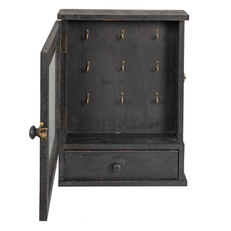Clayre & Eef Key Cabinet 36x9x47 cm Black Wood Glass