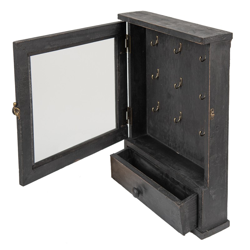 Clayre & Eef Key Cabinet 36x9x47 cm Black Wood Glass