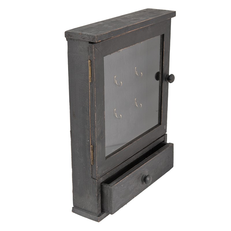 Clayre & Eef Key Cabinet 36x9x47 cm Black Wood Glass