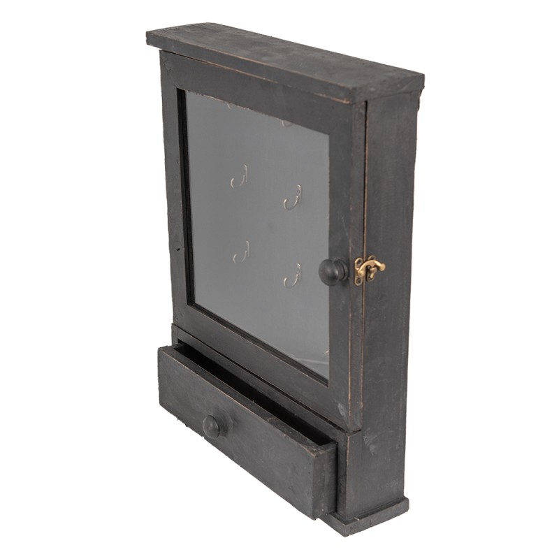 Clayre & Eef Key Cabinet 36x9x47 cm Black Wood Glass