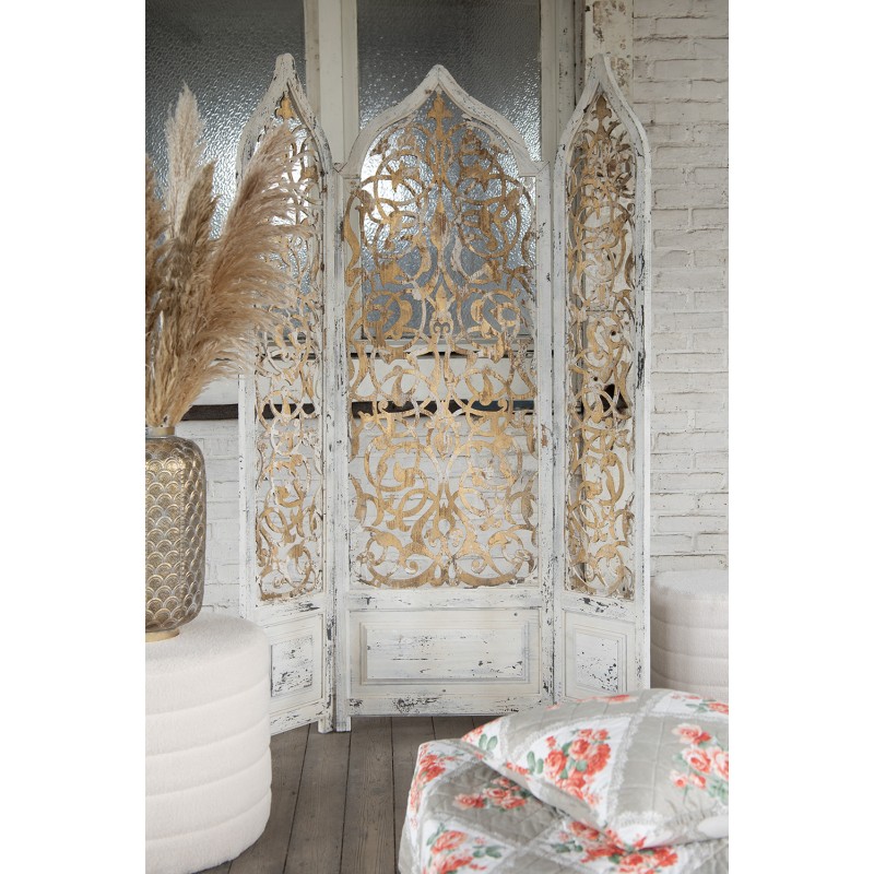 Clayre & Eef Room Divider 124x186 cm White Gold colored Wood Rectangle