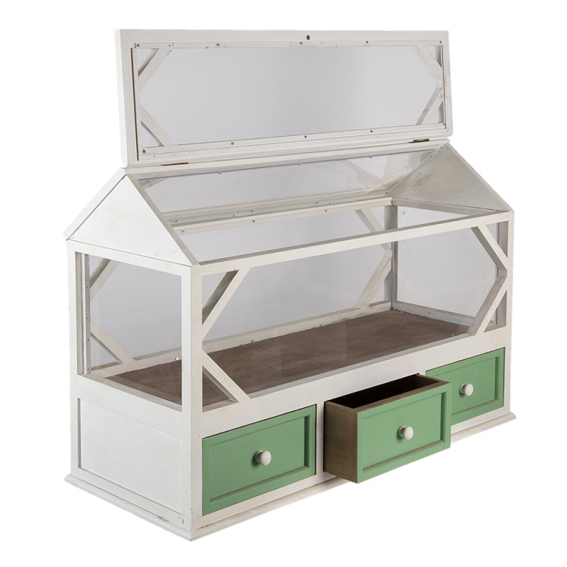 Clayre & Eef Decorative Propagation Box 76x33x51 cm White Green Wood Glass Rectangle