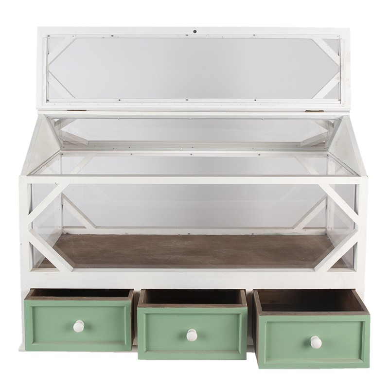 Clayre & Eef Decorative Propagation Box 76x33x51 cm White Green Wood Glass Rectangle