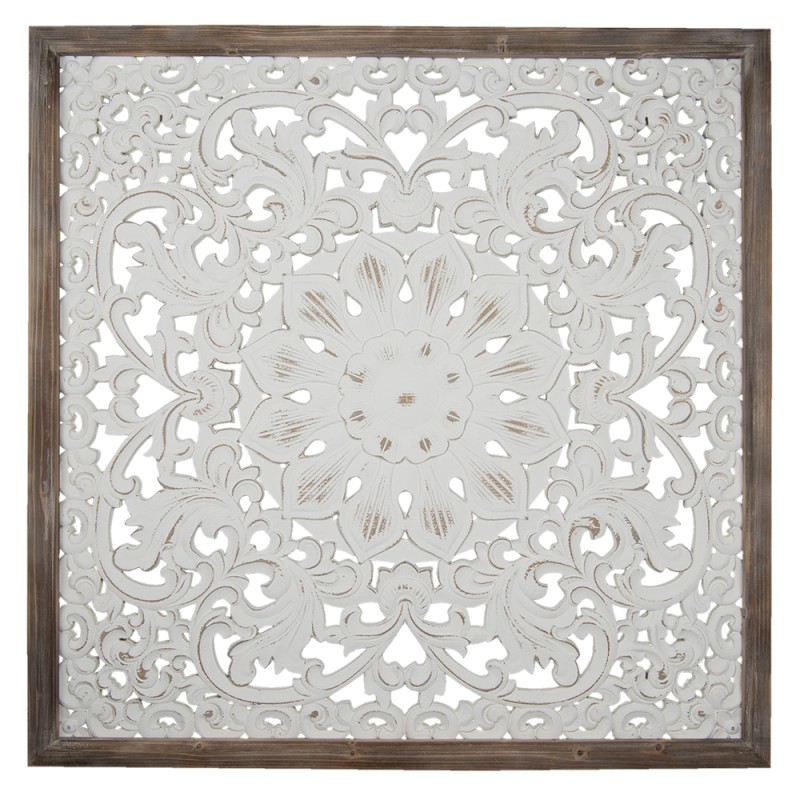 Clayre & Eef Wanddecoratie  95x4x95 cm Wit Hout Vierkant Bloemen